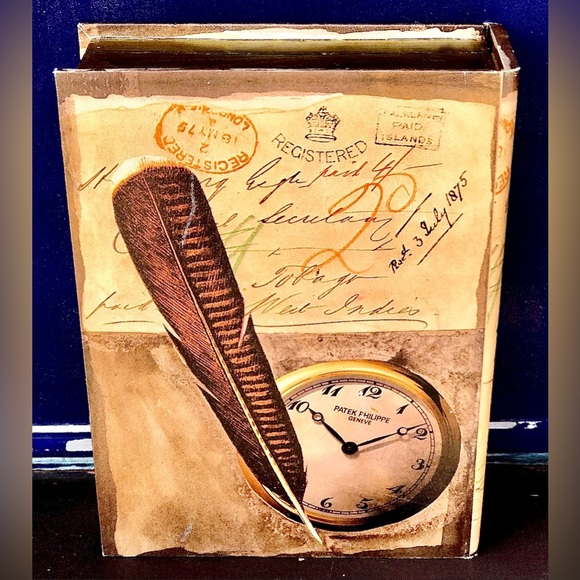 Vintage Artisan Hand Crafted Velvet Lined Oil Painted Canvas Faux Book Box - Picture 10 of 10